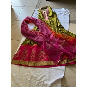 GLOBAL DESI anarkali in green and pink